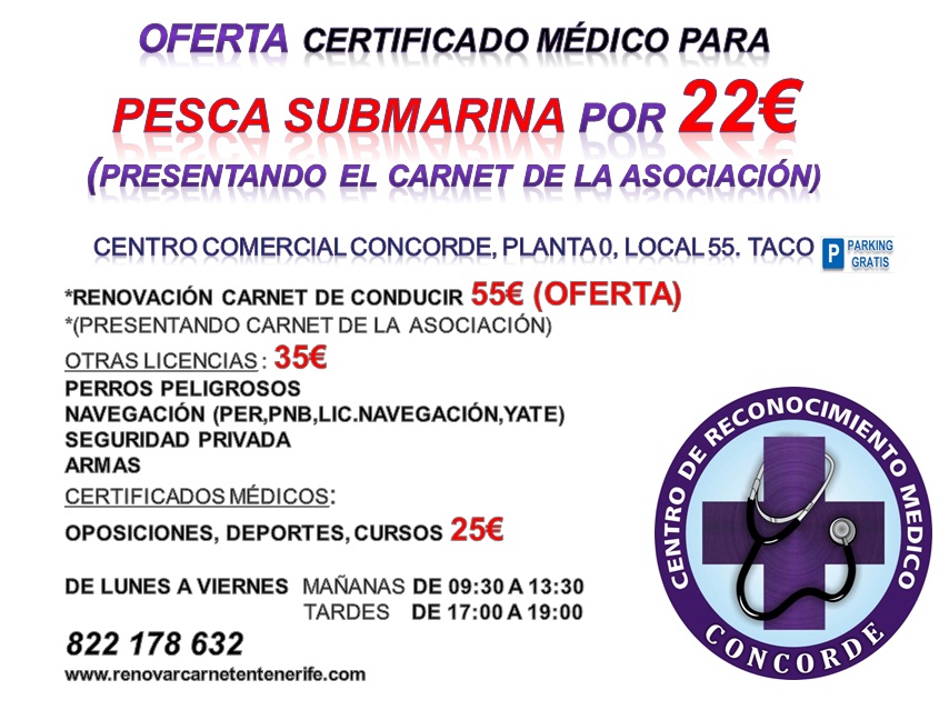 Certificado médico Pesca Submarina